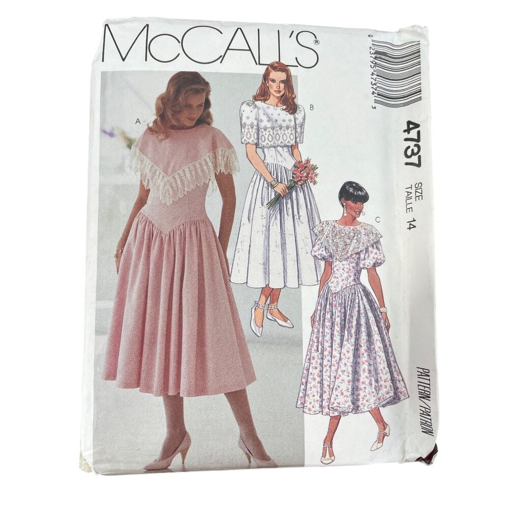 90s McCalls 4737 Misses Semi Fitted Dress Sewing Pattern Size 14 Vintage UNCUT